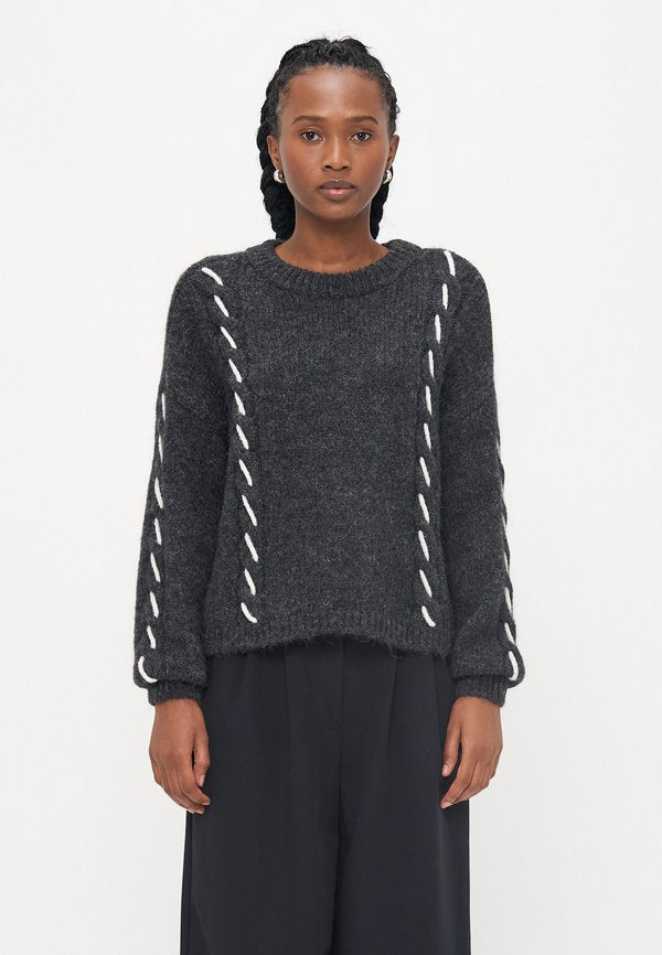 Vero Moda Petite VMILINA O NECK HANDSTITCH  - Jumper - dark grey melange/birch