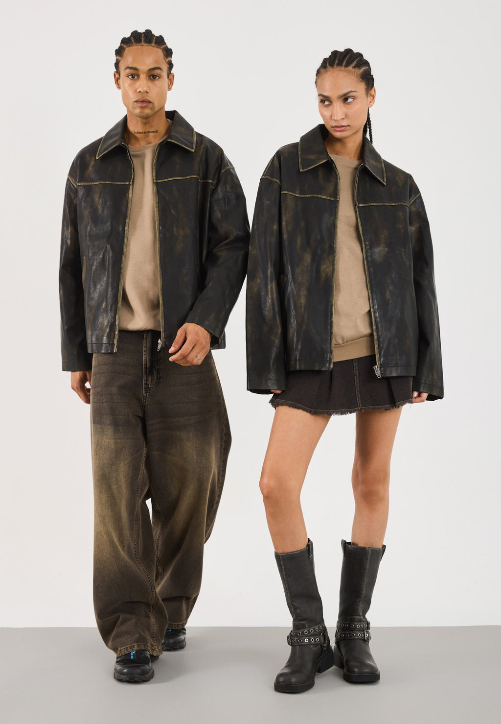 YOURTURN UNISEX OVERSIZED FIT PU JACKET