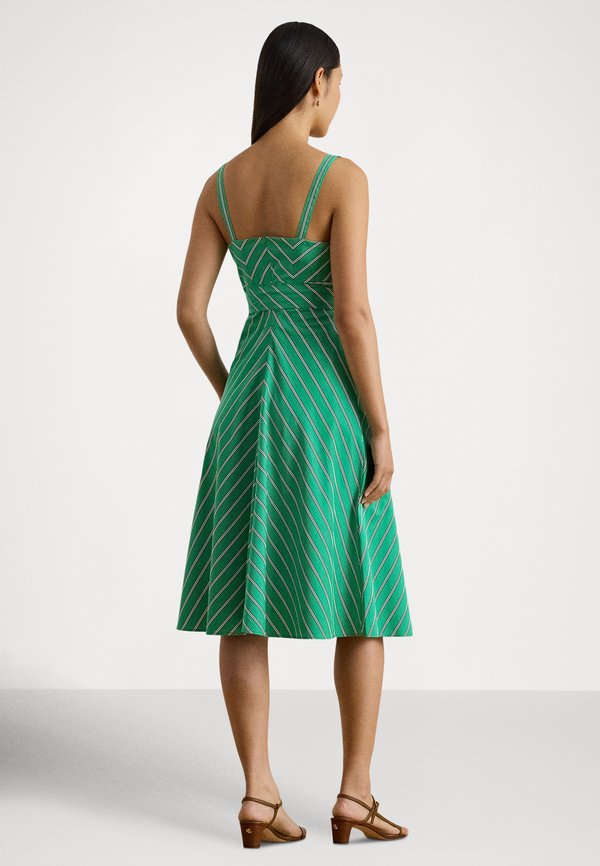 Lauren Ralph Lauren STRIPED BELTED COTTON SLEEVELESS DRESS