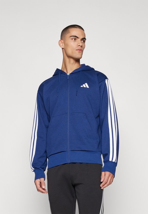 adidas Sportswear ESSENTIALS THREE STRIPES FLEECE - Zip-up sweatshirt - dark blue/white