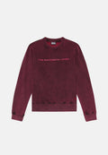 Bordeaux Sweatshirt aus weichem Stoff, mit Rundhalsausschnitt, gerippten Bündchen und Saum, mit "FÜR EINEN ERFOLGREICHEN LEBENSSTIL" in Pink auf der Brust bedruckt.