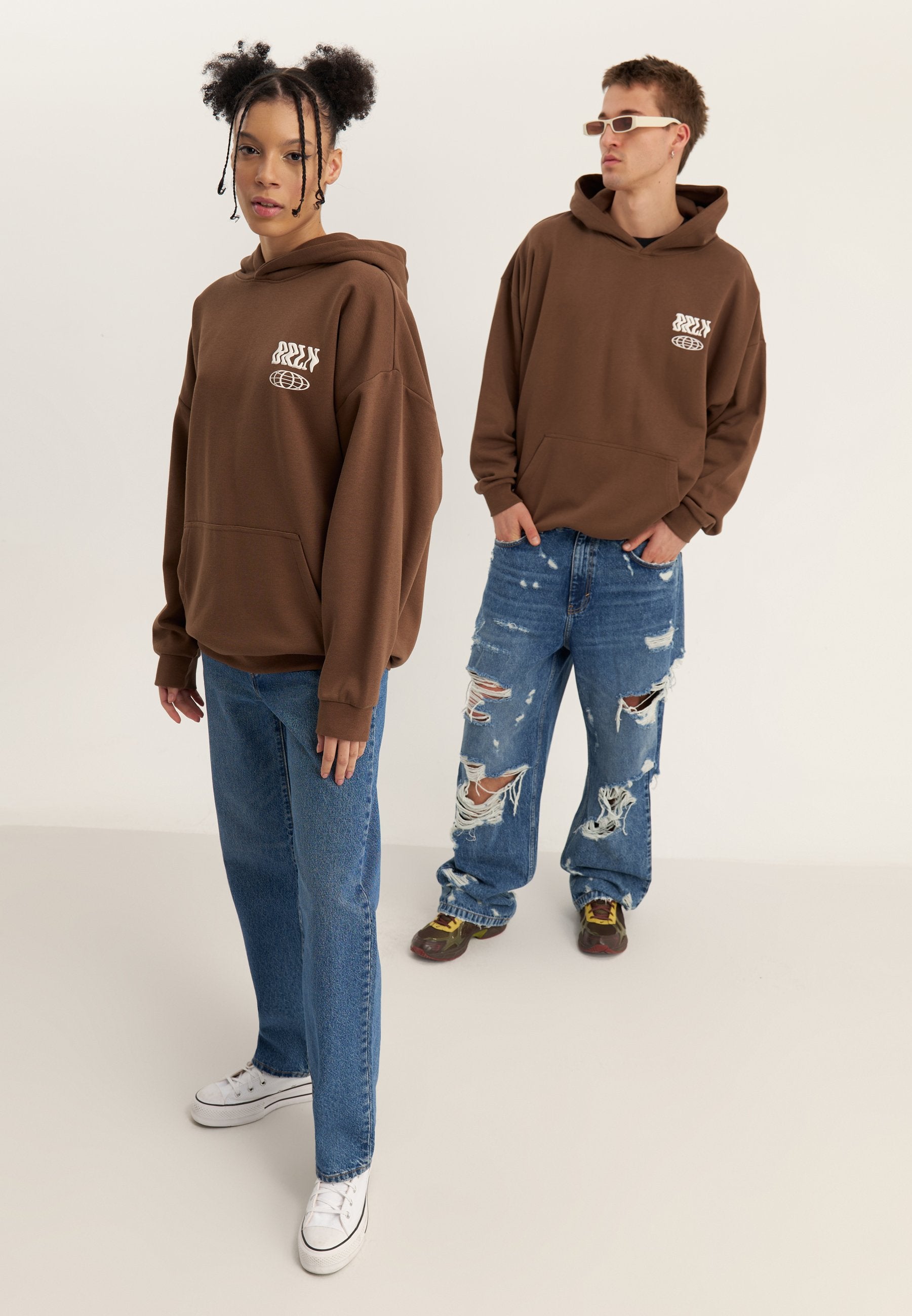 YOURTURN UNISEX OVERSIZED FIT DISTORTED PRINT HOODIE