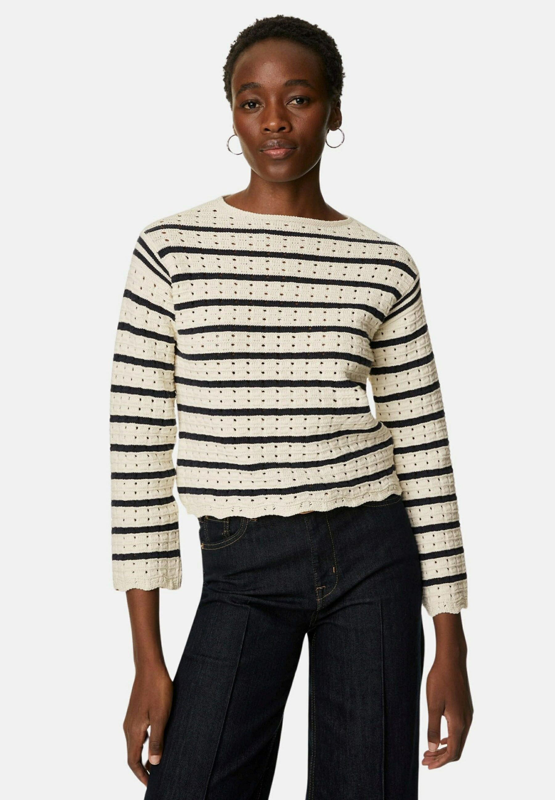Marks & Spencer CROCHET STRIPED CREW NECK