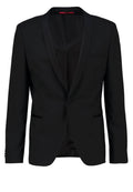 Schwarze Blazer mit satinierter Revers, Ein-Knopf-Verschluss und zwei Fronttaschen. Klarer Design, glatter Stofftextur und taillierte Passform.