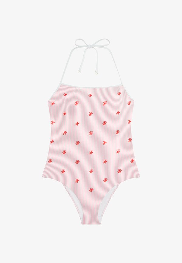 Tommy Hilfiger SEERSUCKER LOGO EMBROIDERY HALTERNECK - Swimsuit - ithaca scr rose petal white