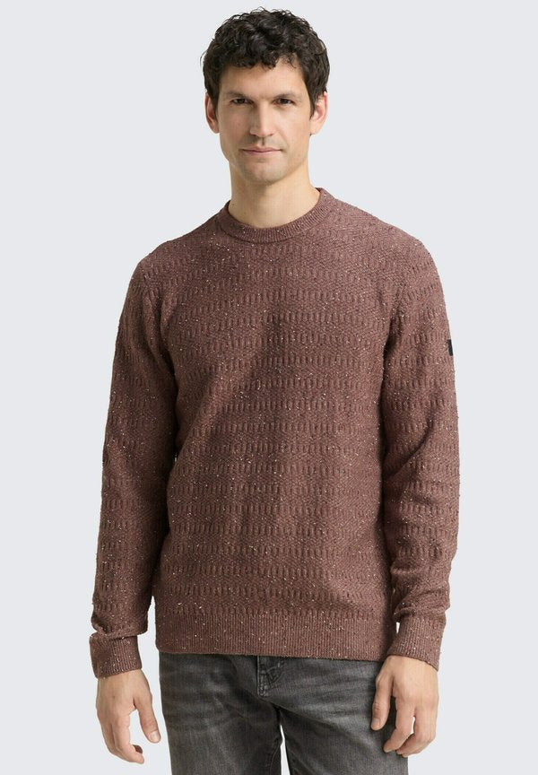 TOM TAILOR PULLOVER MIT RUNDHALSAUSSCHNITT - Jumper - dark brown multicolor neps