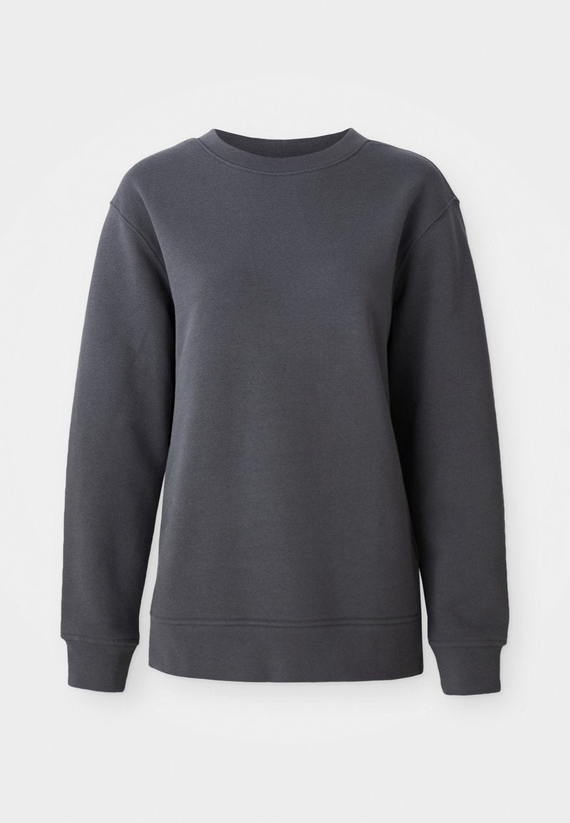 Grauer Sweatshirt aus strukturiertem Stoff, mit Rundhalsausschnitt, langen Ärmeln und gerippten Bündchen sowie Saum, im lässigen Schnitt.