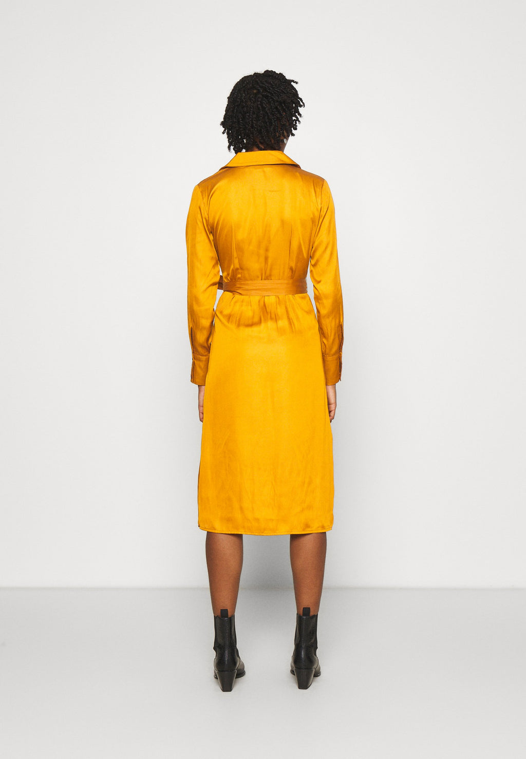 NU-IN BELTED LAPEL COLLAR MIDI DRESS
