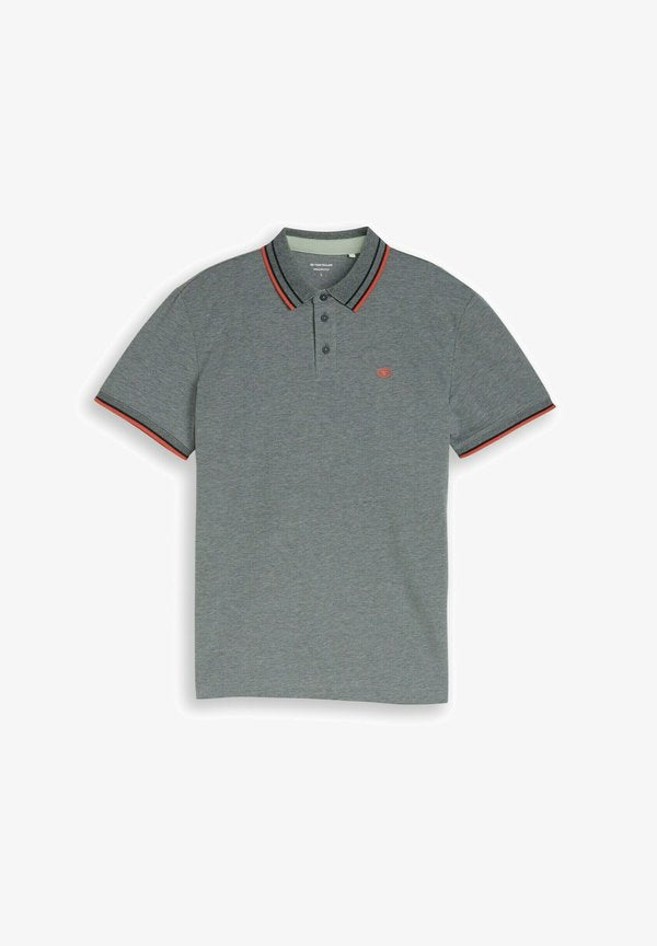TOM TAILOR PRINTED POLO - Polo shirt - greyish green two tone pique