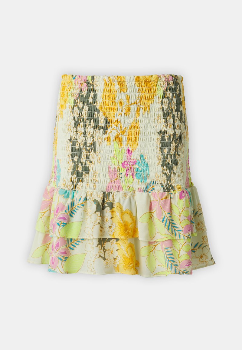 Mit Smock-Design, floralem Muster in Gelb-, Grün- und Rosatönen; mit ruffle Saum und unterschiedlichen botanischen Mustern; aus weichem, leichtem Stoff.