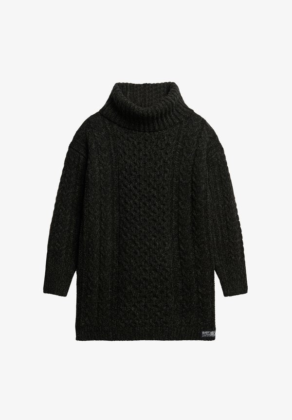 Superdry & Co ROLL NECK CABLE - Shift dress - black twist