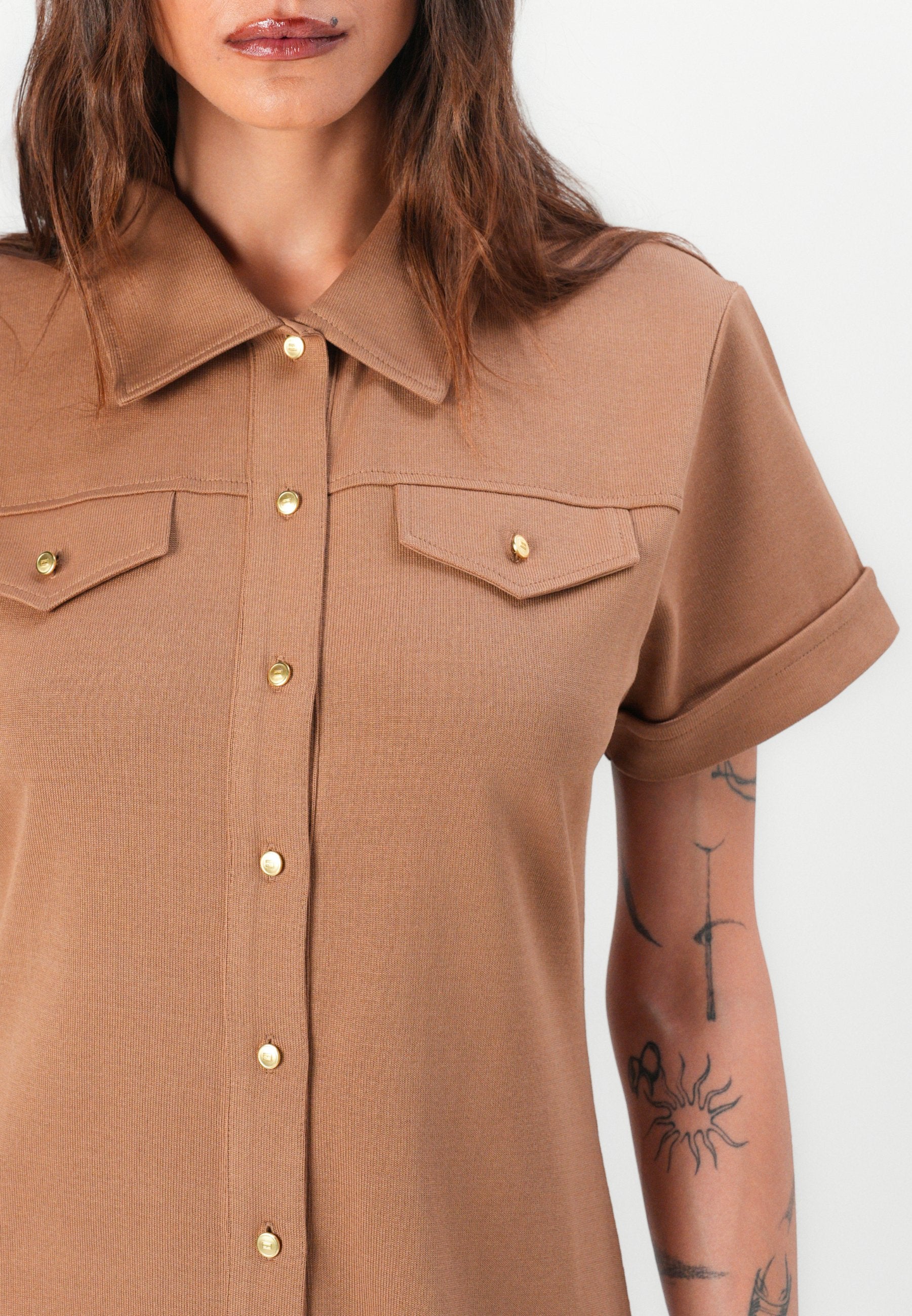 GOLD BUTTON MIDI SHIRT Media 6