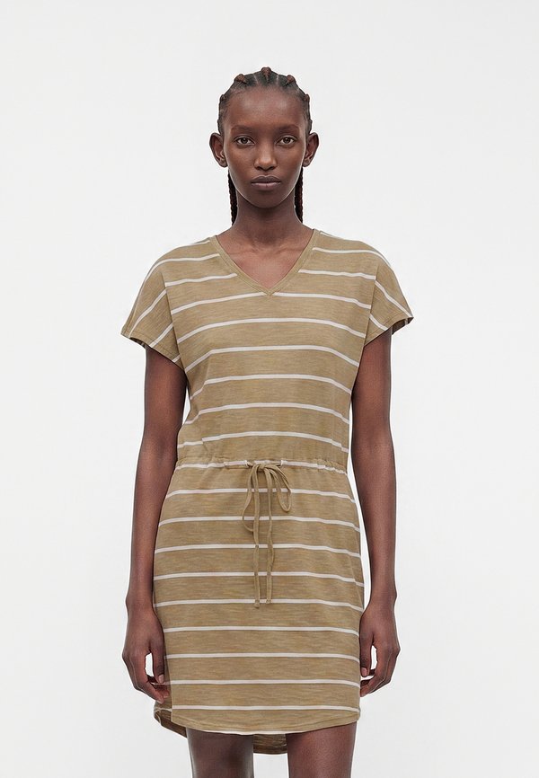 ONLY ONLSUMMER V NECK - T-Shirt Dress - beige/white