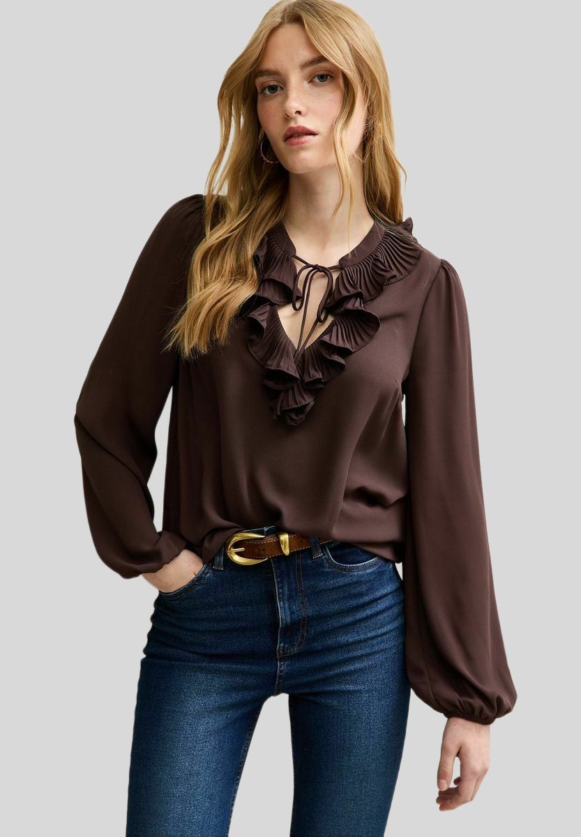 New Look RUFFLED TIE NECK LONG SLEEVE