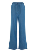 Weite Denim-Hosen in hellblauer Farbe, mit elastischem Bund und Kordelzug sowie einer glatten Textur.