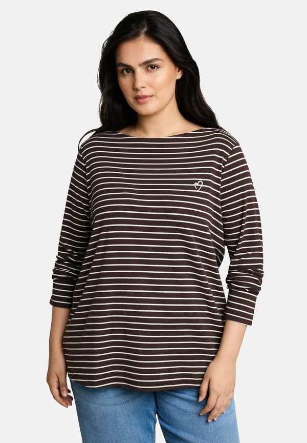 TOM TAILOR T-SHIRT STRIPED BOATNECK - Long sleeved top - brown white stripe