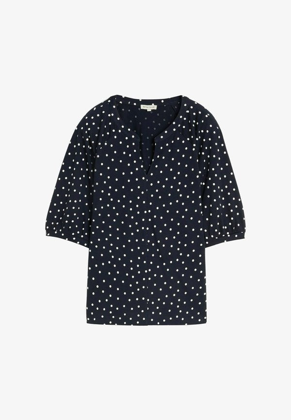 TOM TAILOR TOM TAILOR T-SHIRT T-SHIRT MIT PUNKTEMUSTER - Blouse - navy white small dot design