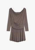 Bershka BELTED LONG-SLEEVE PRINT- MINI - Day dress - dark brown