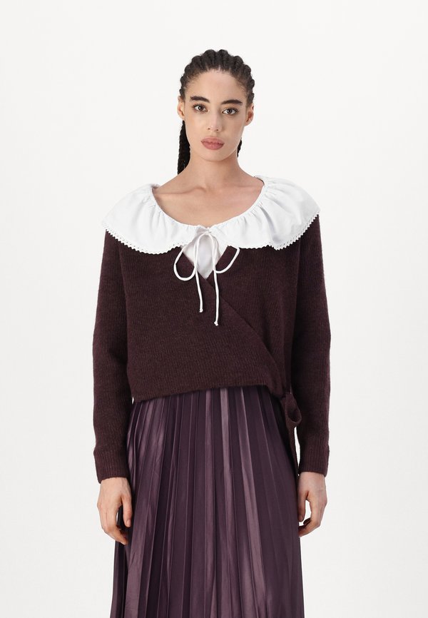 Vero Moda VMFILUCA V-NECK WRAP CARDIGAN - Jumper - plum perfect detailmelange