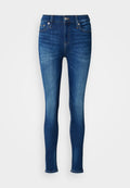Dunkelblaue Skinny-Jeans aus Denim mit einem klassischen Bund, fünf Taschen und dezentem Verblassen entlang der Beine.