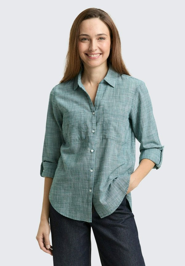 TOM TAILOR BLOUSE WITH SLUB STRUCTURE - Button-down blouse - deep meadow green