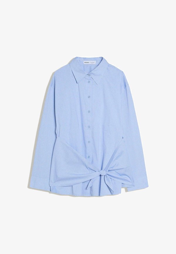 Bershka TIED PRINT - Button-down blouse - dark blue