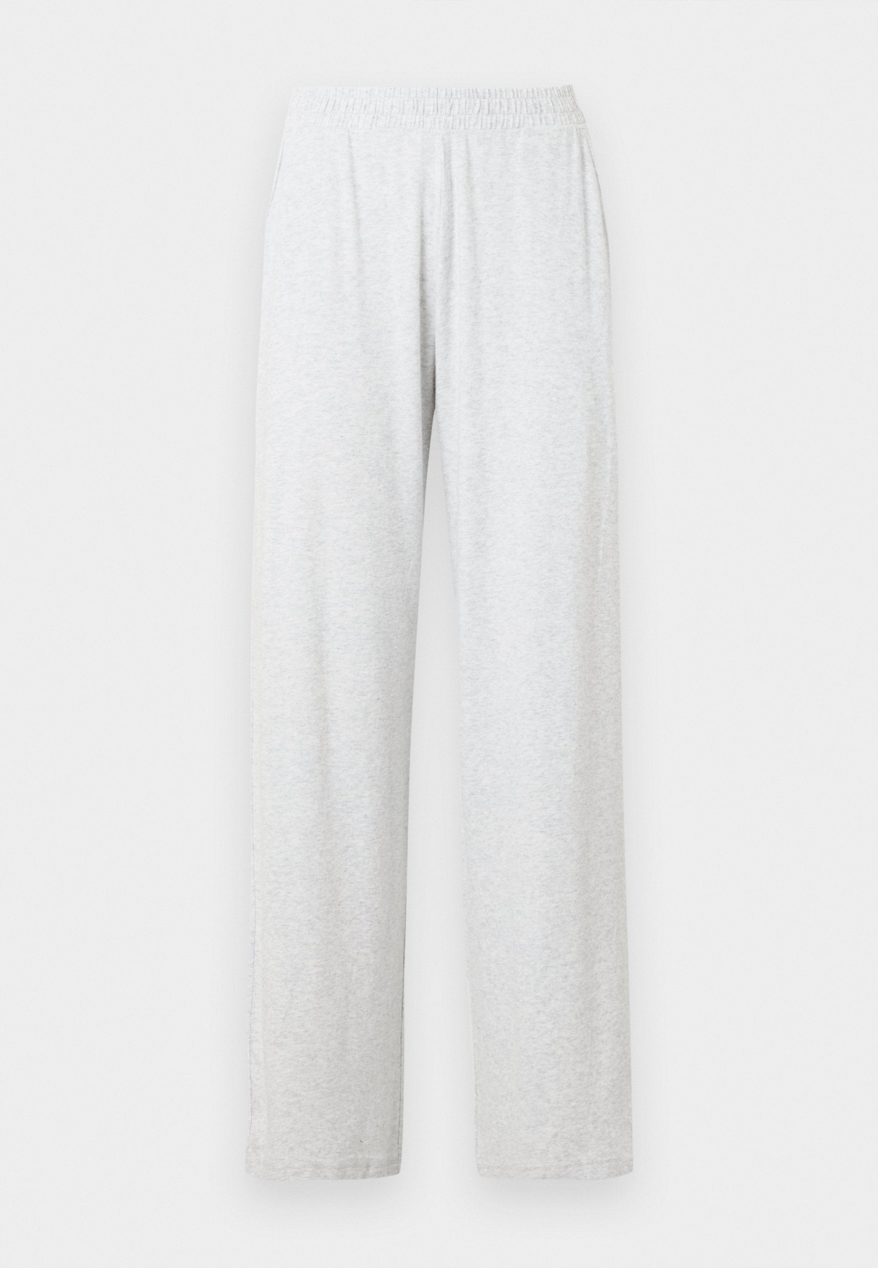 Hellgraue Baumwollmisch-Hose mit elastischem Bund und zwei Seitentaschen. Gerade geschnittenes Bein mit weichem, leicht strukturiertem Finish.