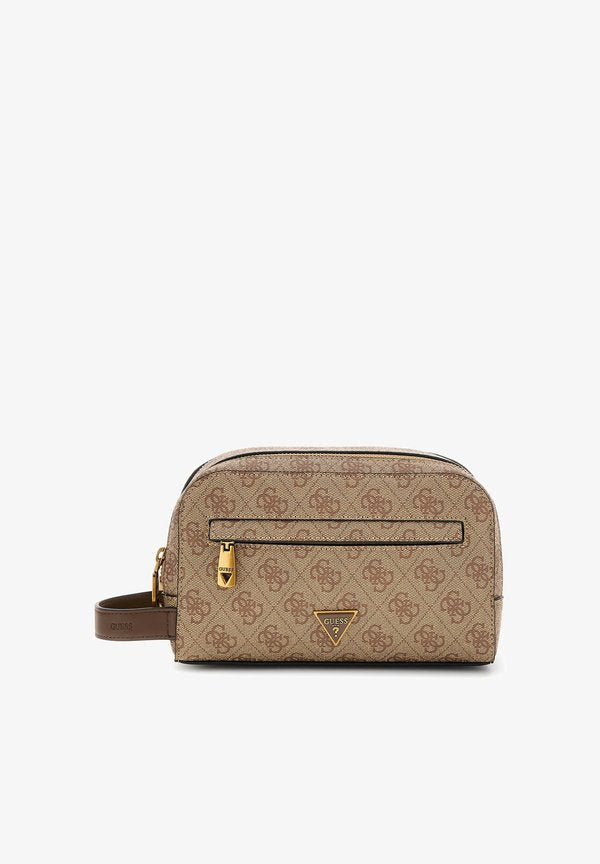 Guess MILANO SMALL NECESSAIRE - Wash bag - beige brown