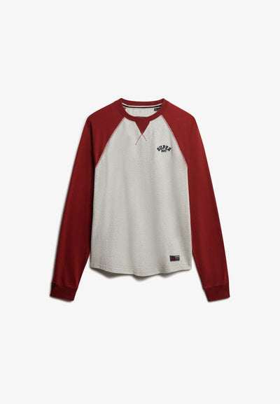 Superdry & Co VINTAGE ATHLETIC BASEBALL  - Long sleeved top - grey grindle rich burgundy