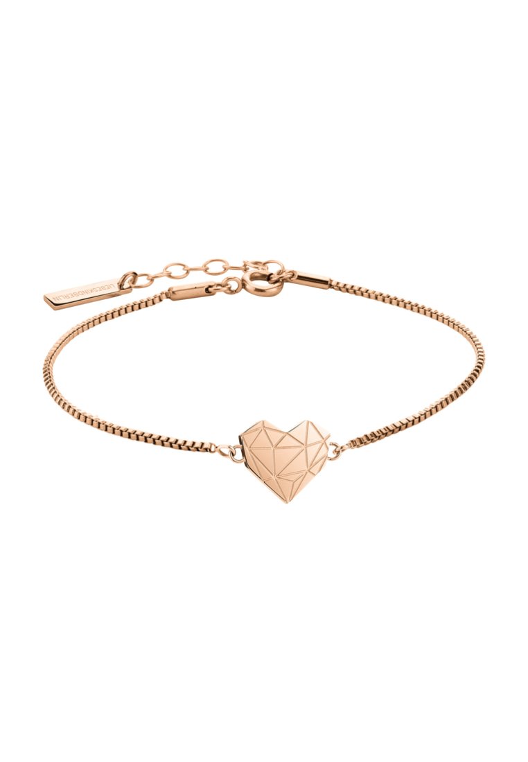 Armband aus Roségold mit einem geometrischen Herzanhänger, der ein Zickzackmuster aufweist, sowie einer Gliederkette und einem verstellbaren Verschluss für unterschiedliche Größen.