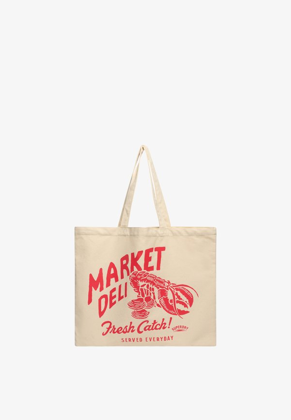 Superdry & Co SUPERDRY SUPERDRY TOTE.. - Tote bag - natural brown/hyper fire coral