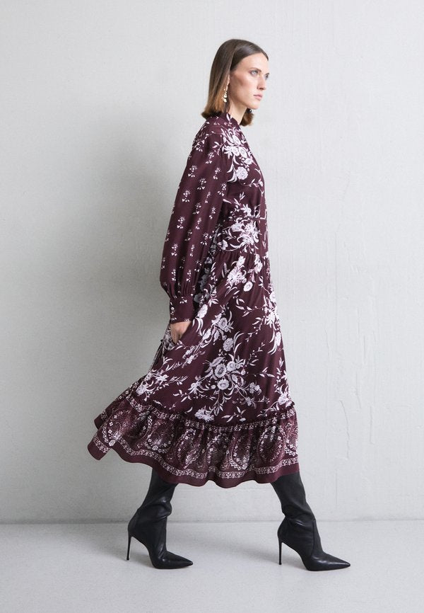 Erdem LONG SLEEVE ASYMETRICAL DRESS WITH TIERED HEM