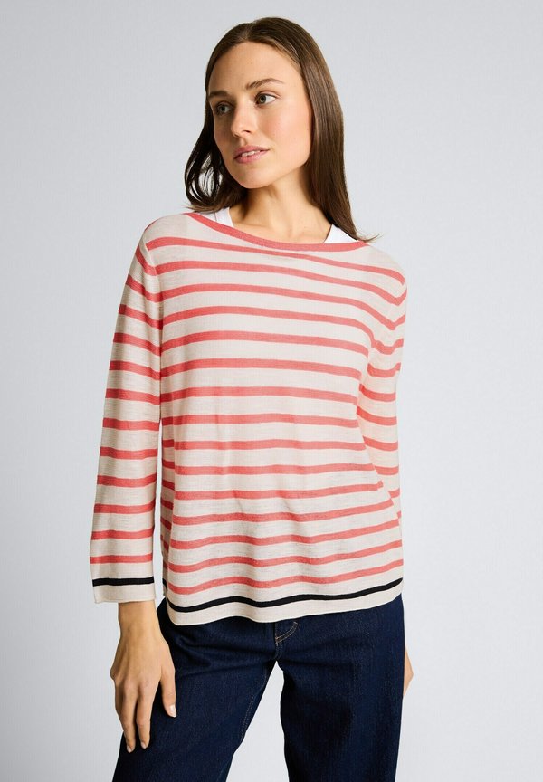 TOM TAILOR Jumper - coral/offwhite/navy stripe