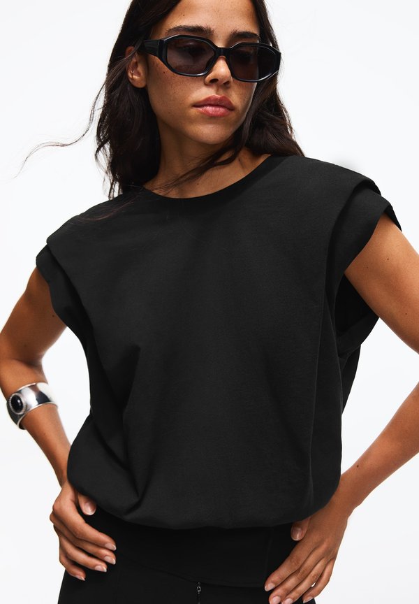 Bershka PLEATED OPEN BACK - BODYSUIT - Print T-shirt - black