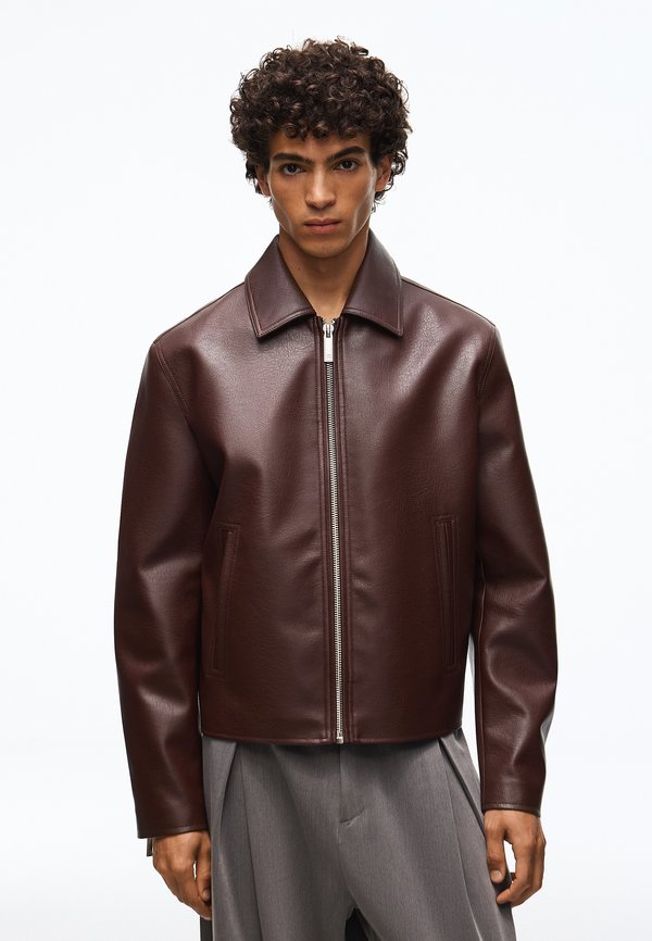 Bershka Faux leather jacket - bordeaux