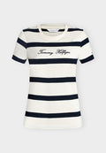 Tommy Hilfiger SCRIPT  - Print T-shirt - wide stp ivory silk / dark night new size