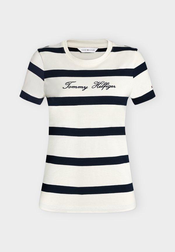 Tommy Hilfiger SCRIPT  - Print T-shirt - wide stp ivory silk / dark night new size