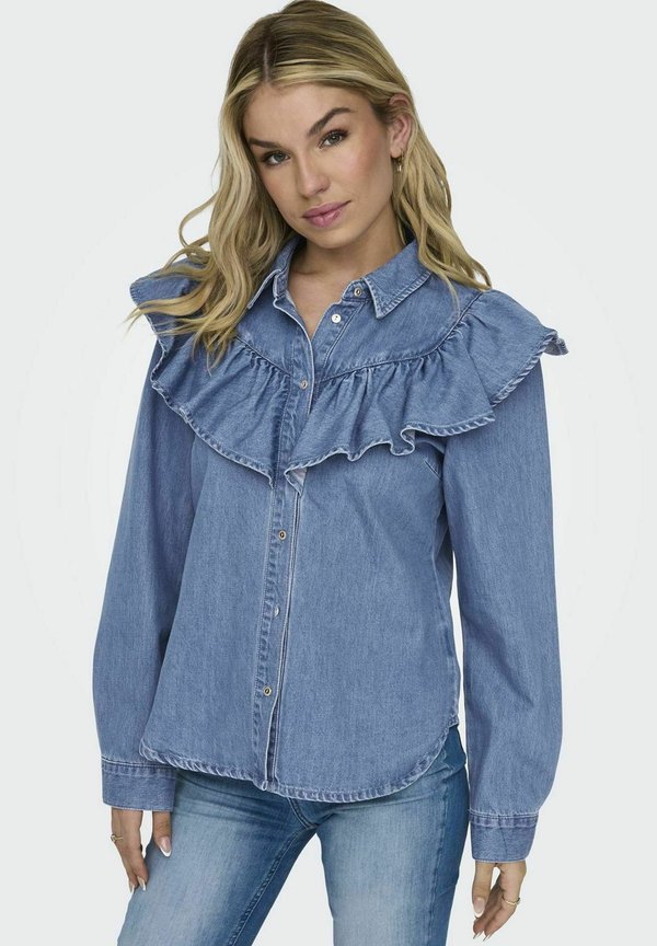 ONLY LOCKER GESCHNITTEN ÄRMELBÜNDCHEN MIT KNOPF  - Button-down blouse - medium blue denim