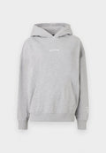 Grauer Baumwoll-Hoodie mit Kängurutasche, gerippten Bündchen und dem Schriftzug "PEGADOR" auf der Brust sowie zusätzlichem Text auf dem Ärmel.