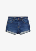 Bershka ROLL-UP - Denim shorts - dark blue