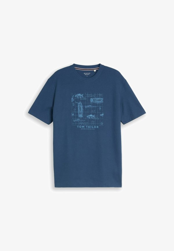 TOM TAILOR STRUCTURED PRINT T-SHIRT - Print T-shirt - dark duck blue