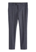 Herren maßgeschneiderte graue Slim-Fit-Anzughose mit subtilen Karomuster, Gürtelschlaufen und geradem Knopfverschluss.