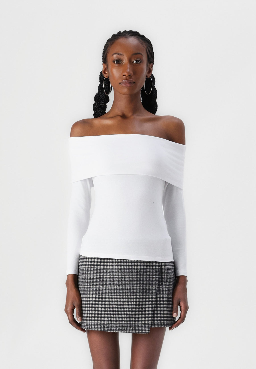 Abercrombie & Fitch Long-Sleeve Cotton-Blend Seamless Fabric Tuckable Off-The-Shoulder Top