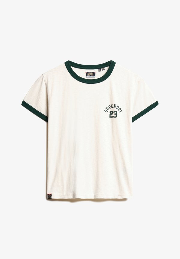 Superdry & Co ATHLETIC ESSENTIALS RINGER - Print T-shirt - turtledove cream slub