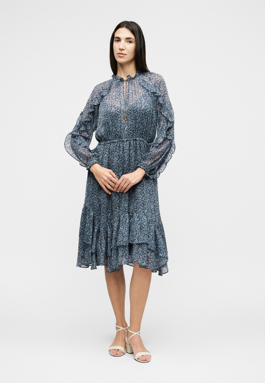 MICHAEL Michael Kors FLORAL RUFFLE MIDI DRESS