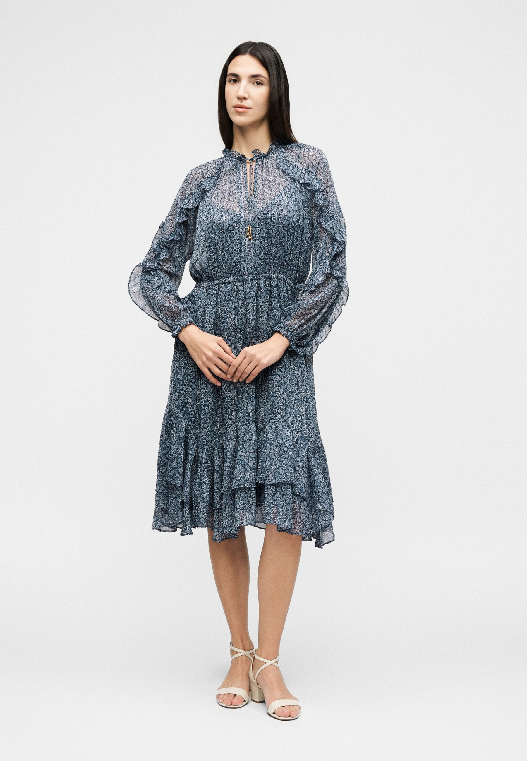 MICHAEL Michael Kors FLORAL RUFFLE MIDI DRESS