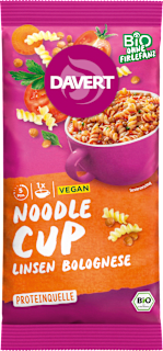 Fertiggericht, Noodle Cup mit Linsen Bolognese Davert