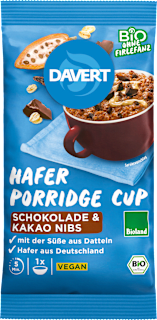 Porridge Cup, Hafer Schokolade mit Kakao Nibs Davert