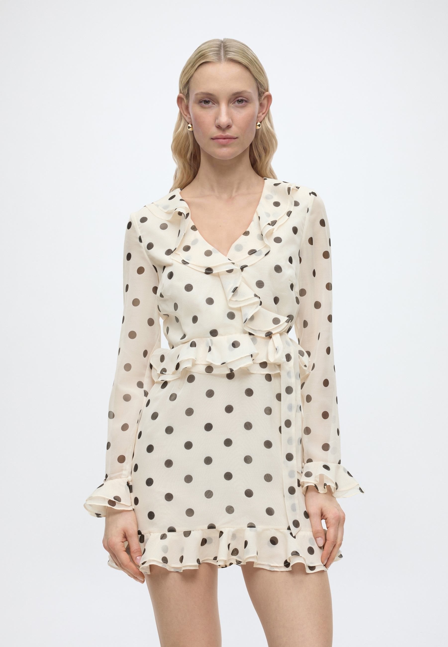 Bardot FRILL DETAIL SPOT MINI DRESS