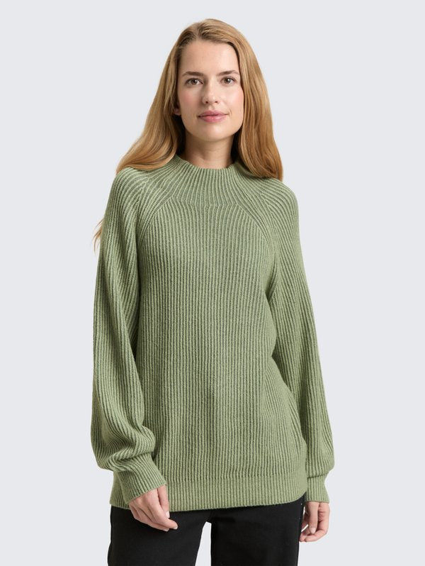 TOM TAILOR Jumper - pale bark green rib structure